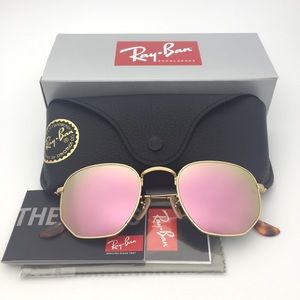 RB3548-N Gold-Pink Hexagon Sunglasses Metal New